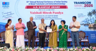 भारत की सर्वश्रेष्ठ महिला रक्तदाता वैशाली पंड्या को ISBTI ने कोच्चि के राष्ट्रीय मंच पर किया सम्मानित