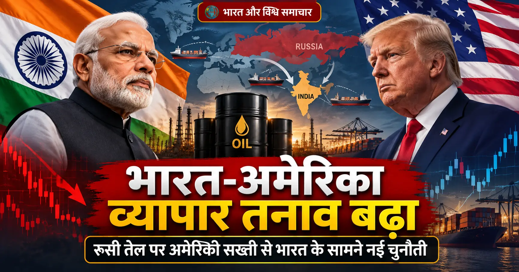 भारत-अमेरिका व्यापार तनाव बढ़ा: रूसी तेल पर अमेरिकी सख्ती से भारत के सामने नई चुनौती भारत-अमेरिका व्यापार तनाव बढ़ा: रूसी तेल पर अमेरिकी सख्ती से भारत के सामने नई चुनौती